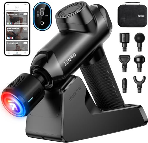 RENPHO Massagepistole mit Wärme und Kälte, Massage Gun mit Ladeständer und Bluetooth, Massagegerät Tiefengewebe Percussion für Sportler Muskelentspannung, LED Touch Display, Power+ Thermacool Deluxe