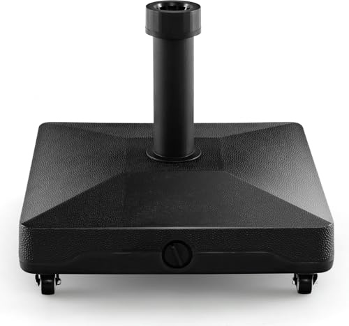COSTWAY Base per Ombrellone con 4 Ruote, Supporto per Ombrellone Quadrato, Adattatori da 4cm, capacità 16 kg di Acqua o 24,5 kg di Sabbia, per Patio Giardino, 45 x 44 x 40 cm