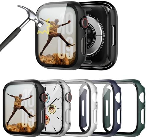 TGKML 5-Stück Kompatibel mit Apple Watch Series 9/8/7 Schutzhülle mit Displayschutzfolie 41mm, Ultradünne Hard Gehäuse Eingebaut Kratzfest Gehärtetes Glas Schutzfolie für iWatch 7 8 9 41mm Zubehör