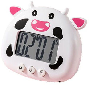 Cute Dairy Cow Kitchen Timer, Digital Countdown Stopwatch Clock Magnetic Cartoon Animals Cooking Toothbrush Classroom Reading Gym Timer, Loud Alarm Big Digit Backing Stand for Baking Sports Games Stud