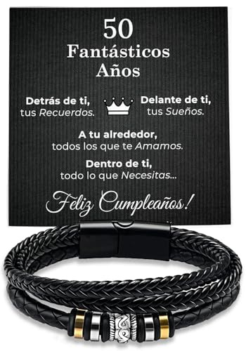 SOFIA FERRER Regalos Para Hombres De 50 Años, Pulsera Cuero, Regalo Hombre Cumpleaños, Brazalete Cuero, 50 Cumpleaños Hombre, Regalos Originales Para Hombres, Padre, Hermano (50 Años)