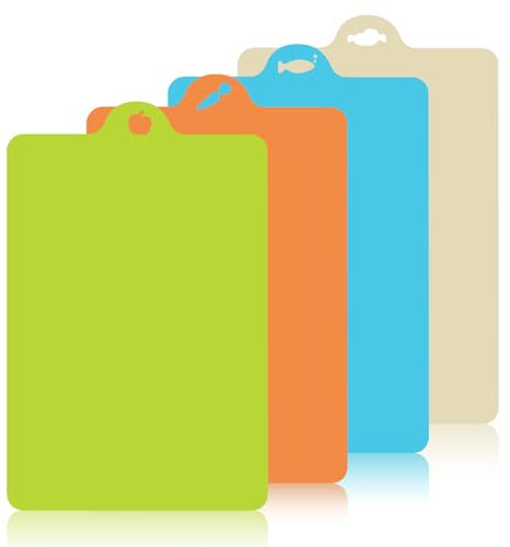 Zouboto Plastic Chopping Board 4 Pack - Extra Thick,Non-Slip & Antimicrobial Cutting Boards for Kitchen,Meat, Vegetables | Dishwasher Safe, Easy to Clean & Hang for Home,Restaurant Chefs