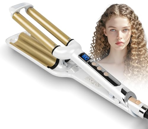 Hair Crimper Wave Iron Hair Waver 3/4 Inch, 3 Barrel Curling Iron Deep Waver, Ceramic Curling Wand Adjustable Temperature, Hair Curler Lightweight