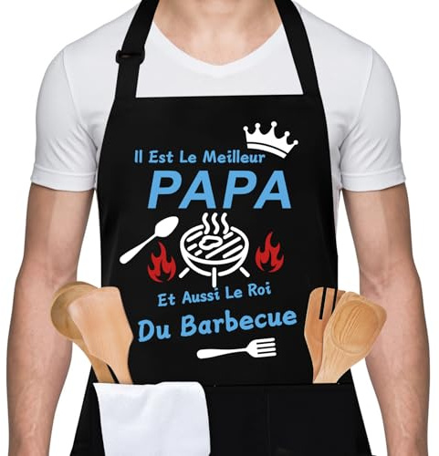 Hapculon Tablier de Cuisine pour Homme, Tablier Barbecue Homme, Réglable Tablier Professionnel Humour Rigolo Drole Barbecue Bbq Noir, Cadeau Fete Des Peres Saint Papa Valentin Noel