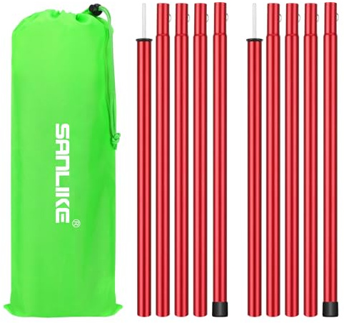 Tent Poles, SANLIKE Aluminium Telescoping Adjustable Red Tarp Poles with Portable Bags, Heavy Duty Camping Tent Poles for Awnings Canopy Rain Fly Shelter Set of 2-(5 Sections with Adjustable Length)