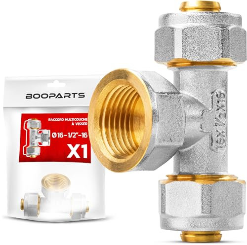 BOOPARTS – Té Multicouche à Visser Ø16–1/2 F–Ø16 | Raccord en T Femelle Fileté pour Tuyaux Multicouches PEX, PER et Composites | Connexion Étanche et Durable