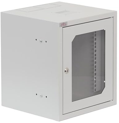 SABAJ M&D - Armario de red (10 pulgadas, 6U, H355 x 310 x 300 mm, profundidad útil 250 mm, puerta de cristal, montaje en pared, color blanco