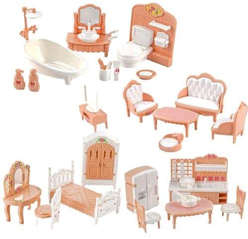 JOAASU Muebles Casa de Muñecas, 21 Piezas Mini Muebles de Casa de Muñecas, Juegos de Muebles en Miniatura, Juego de Muebles para Casas de Muñecas, Incluye Cocina, Sala, Dormitorio, Baño