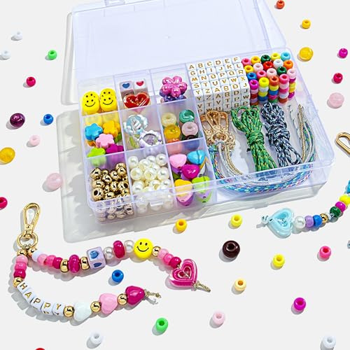 TOVABA 421PCS Beaded Keychain Making Kits – DIY Acrylic Heart, Star, Flower and Alphabet Beads for Bag Charms, Jewelry Making and Craft Supplies