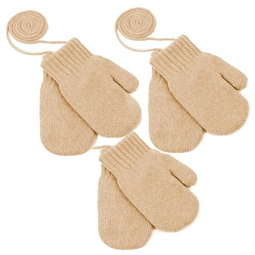 GizellMG 3 Paires Moufles Gants Tricoté pour Fille Garçon 2-4 ans Mitaines Enfant chaud Hiver Moufles bébé Extensibles Doigts libres Facile à mettre