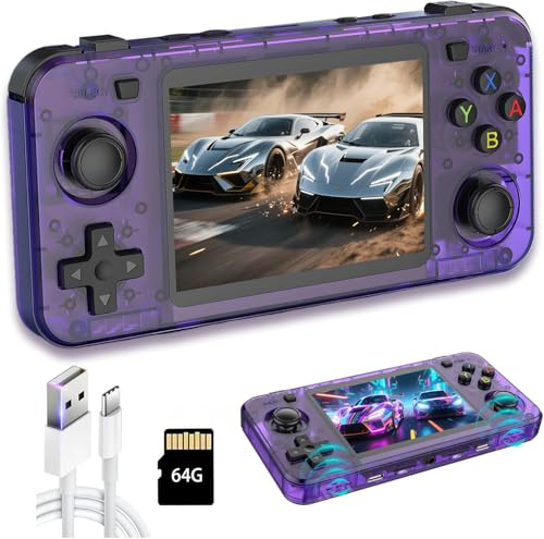 Nuova console da gioco R36H, console portatile per videogiochi con schermo IPS da 3,5, scheda integrata da 128 GB e 20.000 giochi, sistema Open Source Linux (Lila,64g)