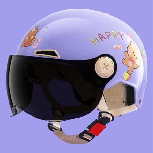 Casque Moto Demi-Jet pour Enfant, avec Visière Pare-Soleil pour Garçons Et Filles De 6 À 12 Ans, Homologué ECE 22.06. G,53-60cm