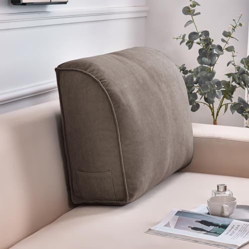 Almohada de cuña de apoyo lumbar extra gruesa para sofá, cojín de lectura grande con funda extraíble, almohada de apoyo para la cintura y la espalda (marrón, 80 x 45 x 20 cm)