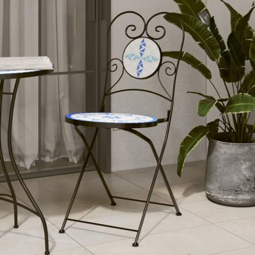 Genérico Sillas de bistró Plegables 2 uds cerámica Azul y Blanco,Mobiliario,Muebles de jardín,Asientos de Exterior,Sillas de jardín,4003404