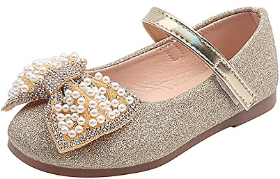 Zapatos de princesa para niñas - Mary Jane Zapatos con mariposa bailarina brillante zapatos planos fiesta niña zapatos festivos bautizo boda disfraces zapatos para niños pequeños, dorado, 27 EU
