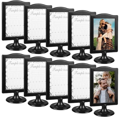 10 Pack Standing Photo Frames, Black Photo Frame Set Vertical Sign Holders