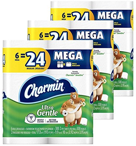 Charmin Ultra Gentle Toilet Paper 6 Mega Rolls, IHCaYb (Pack of 12), Packaging May Vary