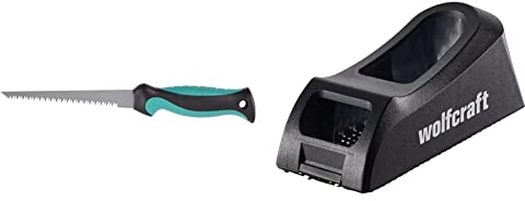 wolfcraft 4033000 Scie à main | Pour plaques de plâtre | Coupe facile et rapide & 4013000 Rabot-bloc | Pour plaques de plâtre | Surface de râpe de 150 x 57 mm