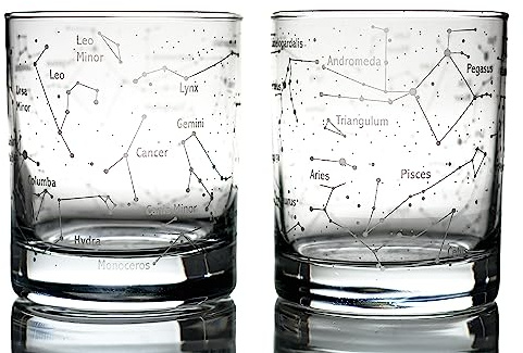 Greenline Goods whiskyglasögon – norra sommarhimmel & konstellationer (uppsättning med 2) – etsade 295 ml glas presentset – gammaldags stenar Wisky glas