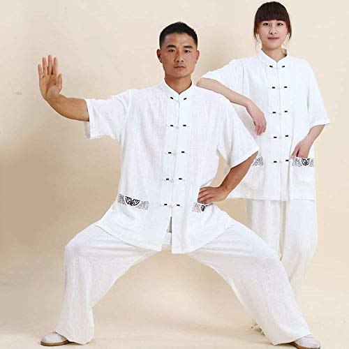 FLY FLU Tai Chi Femme，homme Uniforme De Taiji De Style Chinois Printemps Et En étéà Manches Courtes Pour Hommes D'arts Martiaux,White-L