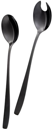 GRÄWE Salatbesteckset, 2-teilig, schwarz, aus Edelstahl 18/0 Chromstahl, poliert, spülmaschinengeeignet, Servierlöffel im zeitlosen Design, Serie Königstein