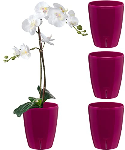 Santino 4er-Set Selbstbewässernder Topf mit Dochtsystem und Wasserstandsanzeige für den Innenbereich, Orchideentopf D 15cm (Purple, 2L)