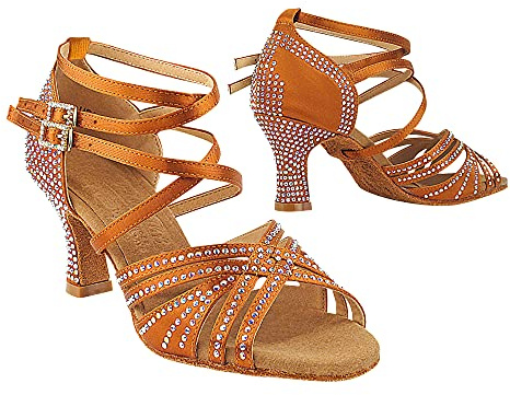 Very Fine Alexandria Womens Copper Tan Satin Salsa Tango Latin Ballroom Waltz Dance Shoes Satin 2.5 Spool Heel US Size 6.5 M
