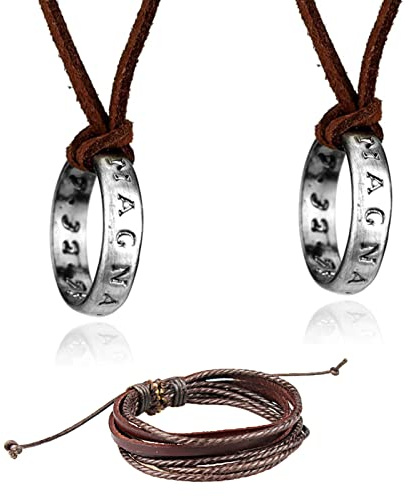 UoYu 3 piezas Uncharted Drake Anillo Collar Unisex Multicapa Cuero Ajustable Brazalete Brazalete Envoltura Multicolor Cuerda Pulsera, Zinc, Sin gemas.