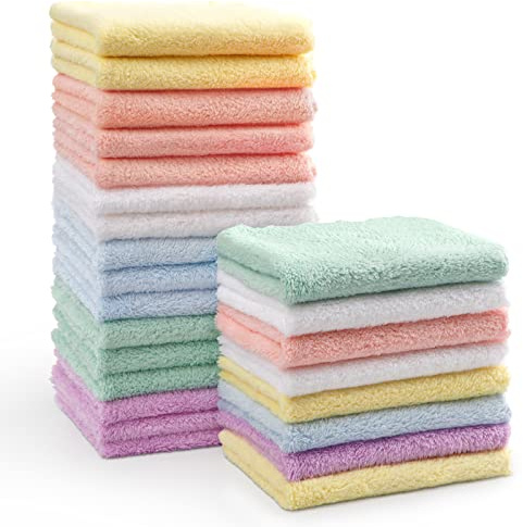 HOMEXCEL Baby-Waschlappen, 24 Stück, Mikrofaser, Coral-Fleece, für Babys, 17.8 x 22.9 cm, extra saugfähig und weich, Burp Cloth und Waschen für Newborn, Kinder und Kleinkinder, sanft auf sensitiver