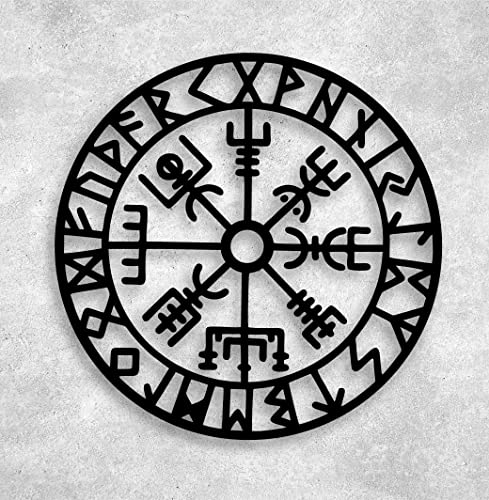 Manschin-Laserdesign Wikinger Kalender/Kompass Holz Ø 28cm Wand Dekoration Schwarz Wall Art - Made in Germany (Schwarz, Ø 28cm)