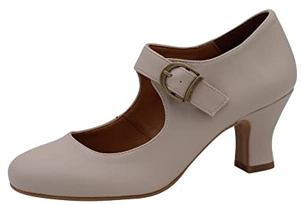 PASARELA - Zapatos de Baile Flamenco Napa Soft Hebilla Soft Mujer Color: Beige Talla: 39