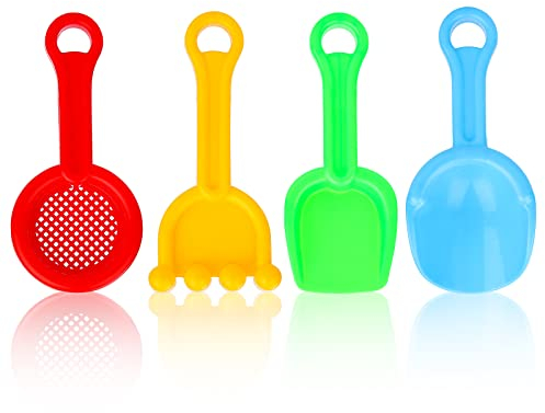 Luter 4-teiliges Strandschaufeln, Mehrfarbiger Kunststoff Spatenschaufel mit Griff Kinder Sandschaufel Set Spielzeug Schneeschaufel Gartenwerkzeug Set für Kinder, Sand, Schnee (4 Designs)