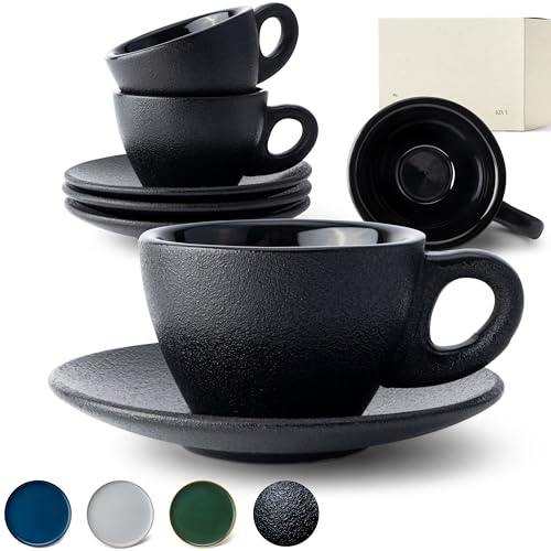 KIVY Juego de 4 tazas de capuchino [6 onzas] – Juego de tazas de capuchino de cerámica de pared gruesa para arte con leche – Tazas de café con leche – Taza de café con leche – Taza de arte latte negro