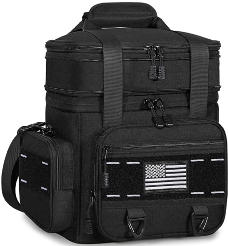 TENKIST Expandable Tactical Lunch Box, Large Insulated Lunch Cooler Bag Heavy Duty Leakproof Lunch Pail for Men Adults Work Office Outdoor Picnic Trips,16L,Black