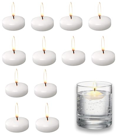 Bolosa 12 Stück Schwimmkerzen Weiß - Wasserdichte Schwimmkerze 35 x 16 mm, Groß, Teelichter, Floating Candles Mit 30-60 Minuten Brenndauer