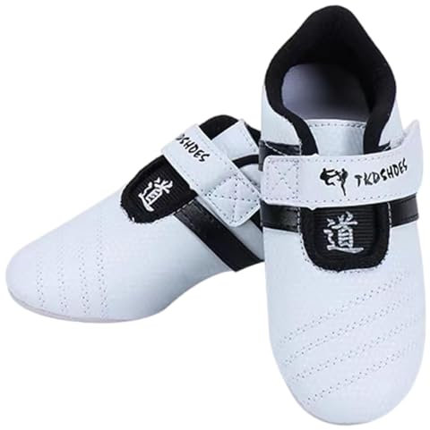 LJFIWY Kampfsport-Trainingsschuhe für Teenager, rutschfest, Taekwondo-Schuhe, klassisches, atmungsaktives Leder, leicht, weich, für Herren, Damen, Teenager, Kinder (schwarzer Rand, 35 EU)