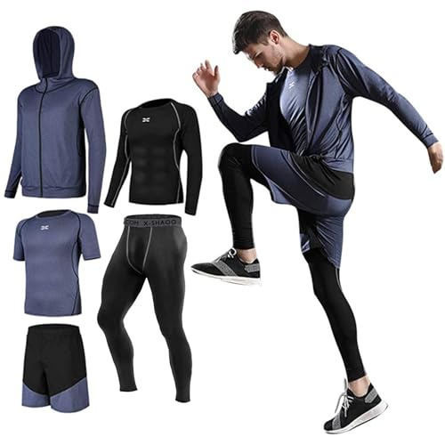 Danfiki Män gymkläder män sport löpning set fitness träning kostymer, BLÅ, L