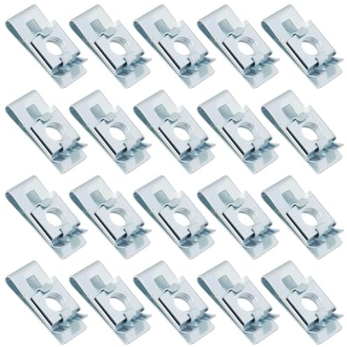 LT Easiyl 20 tuercas estrechas con clip en U de acero galvanizado M6 para tuercas enjauladas de repuesto, adecuadas para sujetadores ligeros