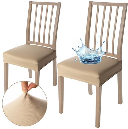 Viste tu hogar Pack 2 Funda Silla Comedor de 45 a 55 CM, Sin Respalda, 100% Poliéster, Elástica, Fácil de Instalar y Limpiar, Piña, Camel