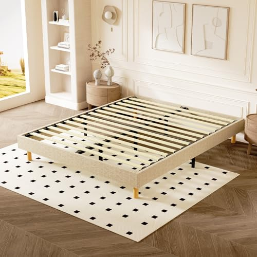 DEWINNER - Sommier Tapissier,Sommier 140x190 Solide et Confortable Lit 140 * 190cm - 14 Lattes avec 9 Pieds- Hauteur du Cadre de lit 29 cm - Beige