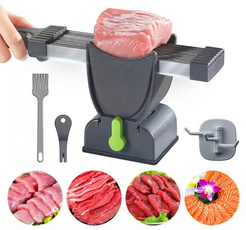 LeKuni Cortadora de Carne Cruda Fresca, Grosor Ajustable 2 o 4 mm, Rebanadora Manual Con Cepillo, Gancho, Afilador