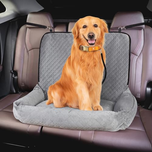 Todeco Siège Auto pour Chien de Grande et Moyenne Taille, Siege Auto Chien Amovible et Lavable avec Ceintures, Sangles de Fixation et Poches de Rangement Latérales, pour Tout Type de Voiture, Gris