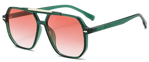 EJDHA Lunettes de soleil rétro surdimensionnées pour toutes les formes de visage, lunettes de soleil d'extérieur bloquant les UV, Vert/dégradé de couleur rouge, Taille unique