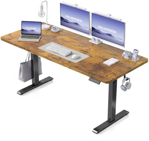 WALKINGDESK Höjdjusterbart Skrivbord, 140 x 60 cm Elektriskt Datorskrivbord, Höj- Och Sänkbart Ståbord med 4 Minnesinställningar för kontor och hem, Rustik Brun