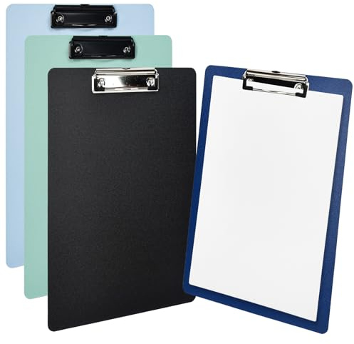 VGECEE 4 Pezzi A4 Portablocco Plastica, Portablocco con Pinza in Metallo e Ganci Retrattili Porta Blocco Morsetti A4 Cartellina Portadocumenti per Appunti, Moduli, Documenti, 31.1x 22.3cm (4 Colori)