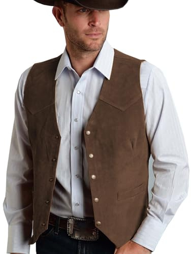 Men's Brown Cowboy Waistcoat Fancy Dress Costume, Oktoberfest Bavarian Traditional Button Waistcoats,Men's Formal Wedding Party Waistcoat Solid Color Vest for Autumn Winter