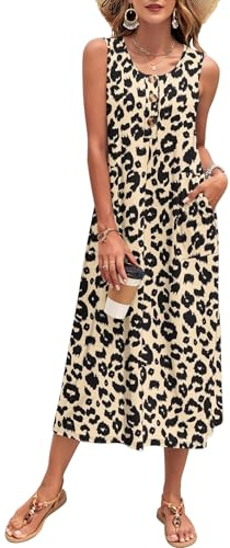 PLOKNRD Robe Longue Femme Été - Robe sans Manches Maxi Plage à Boutons avec Poches - Robe Décontractée Tank Top pour Vacances