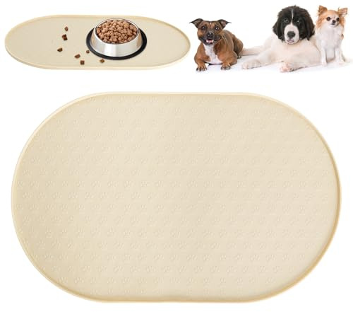Tappetino Ciotola per Cani e Gatti, 48×30 cm in Silicone Antiscivolo e Impermeabile con Bordo Rialzato, Tappetino Cibo per Animali, Sotto Ciotola per Ciotole di Cani e Gatti