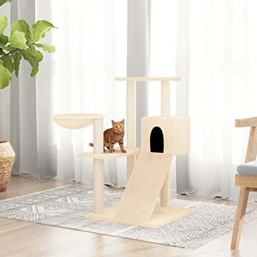 Tiragraffi con colonna in sisal crema, 82 cm, torre per gatti con casa amaca scaletta piattaforme morbido peluche istinto graffio arrampicata relax