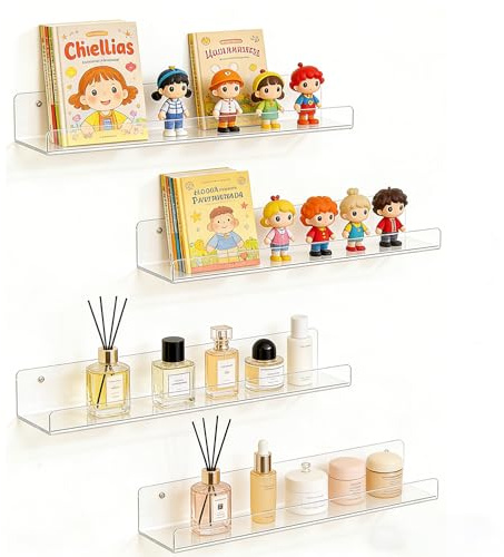 Display Shelf 4 Pack, Wall Shelves, Vinyl Wall Mount Acrylic Shelves
